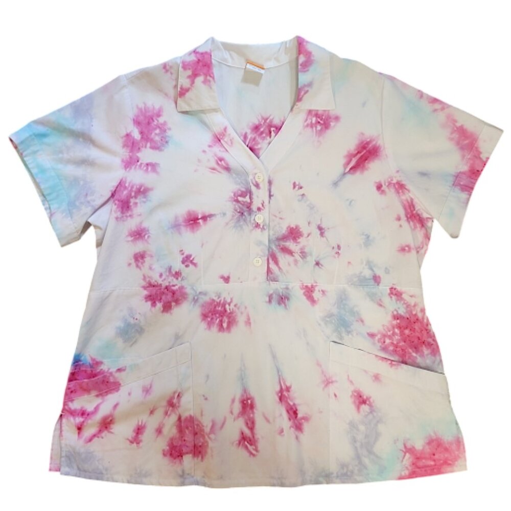 Prima™ by Barco 41418 Women's 3-Pocket Collar Button Front Scrub Top Tie Dye